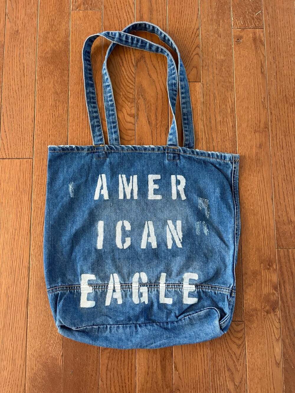 American Eagle Distressed Denim Tote Shoulder Bag Medium Size